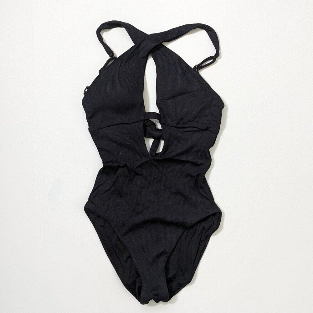 Becca Tessa Crossover One-Piece Swimsuit, Black, Women's XS